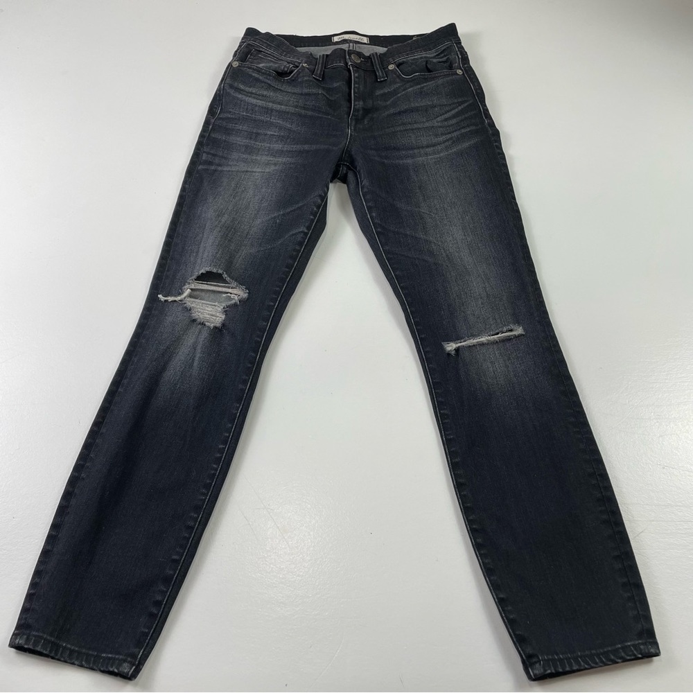 Madewell Women Jeans High Rise Skinny distressed knee Gray 27 zipper and‎ button